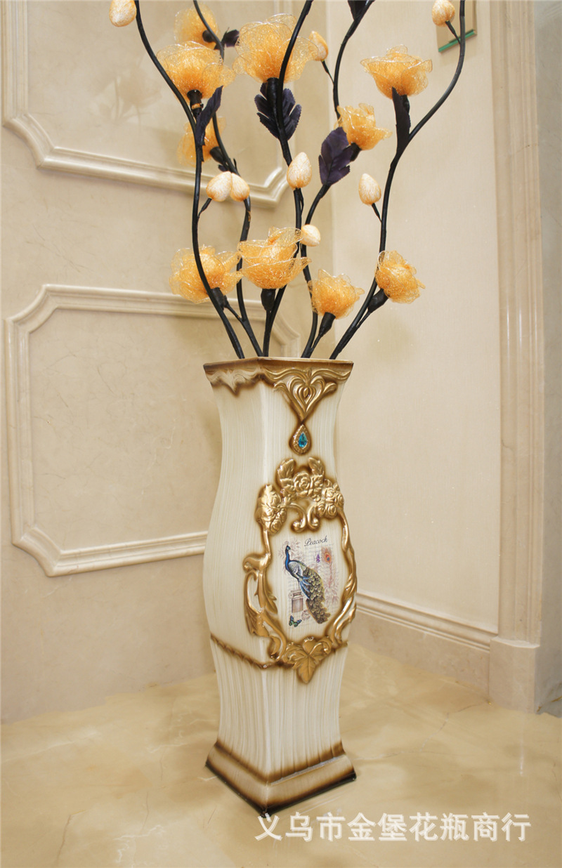 厂家直销24寸欧式大花瓶60公分陶瓷落地大花瓶现代插干花仿真花
