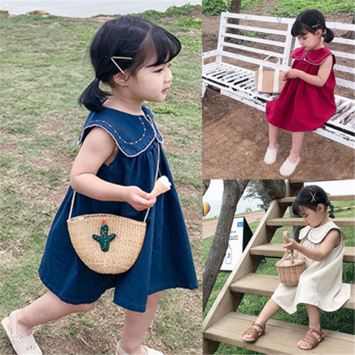 Girls skirt college big collar dress princess skirt 24 summer clothes new foreign trade children's clothing drop shipping 3-8 years old