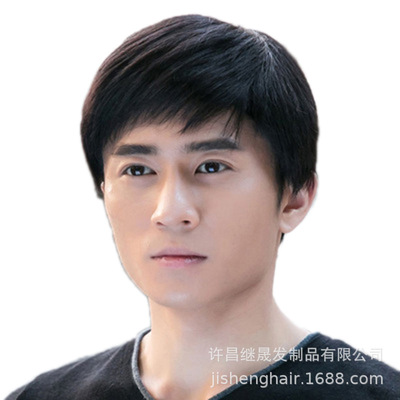 Wigs Male Handsome lifelike man True hair Short hair Oblique bangs Korean Edition fluffy Hand-woven Reality Short hair