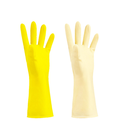 Latex Household Gloves Waterproof Dishwashing Laundry Thick Cowhide Gloves Light Yellow Inside Durable New Material 85g