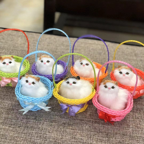 Simulation cat animal makes sounds, basket-style kitten toy, zodiac animal ornament model, animal small kitten ornament plush