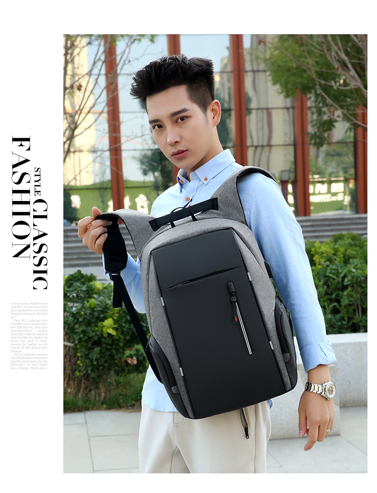 Business Solid Color Square Zipper Functional Backpack display picture 9