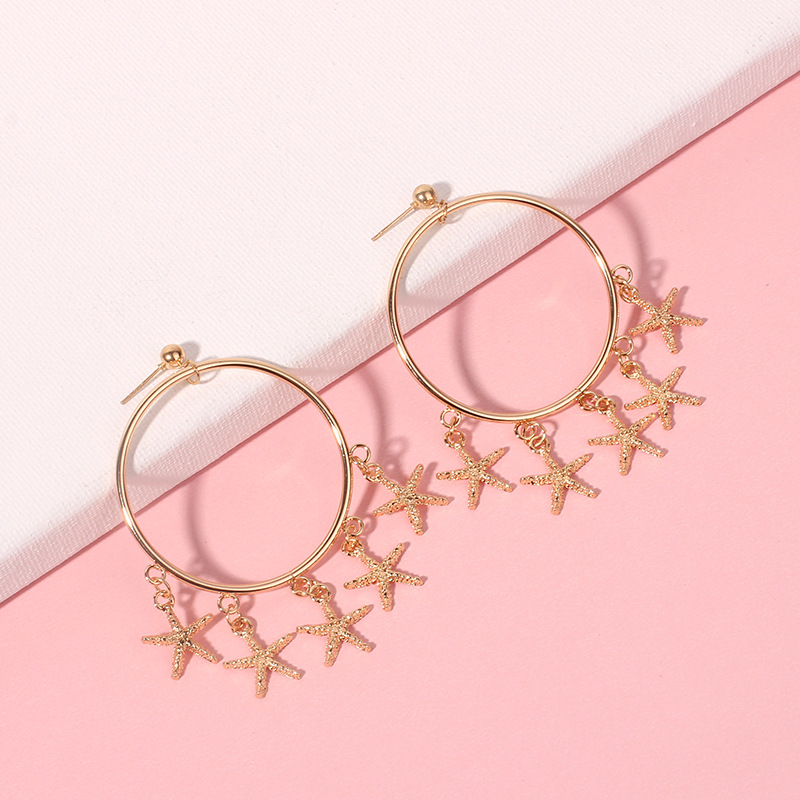 31g Weight Earrings Classification Wedding, Travel Occasion Women'S Gender Inlaid Shell Design Fashion Style Fashion New Small Starfish Pendant Geometric Circle Conch Shell Alloy Earrings 16