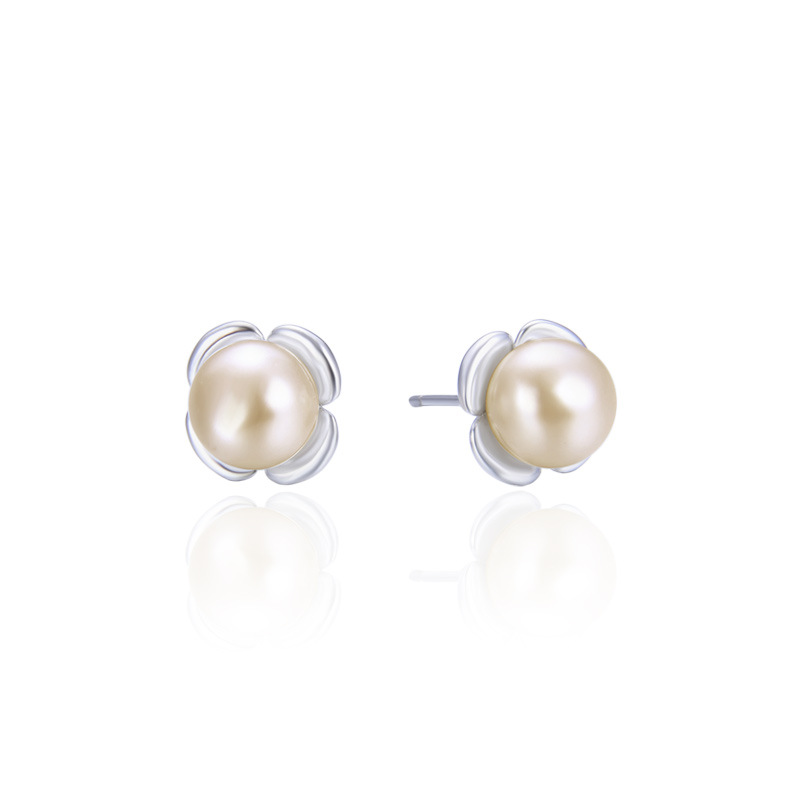 Corea del Sur elegante moda flor perla S925 plata elegante Super Hada estudiante simple pequeño abalorios pendientes