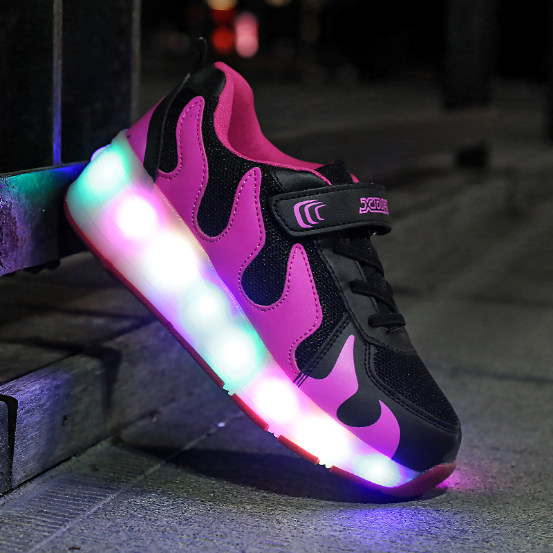 Children's cow city glow-in-the-dark shoes parent-child walking shoes Korean version of single-wheel skating shoes_voghion.com