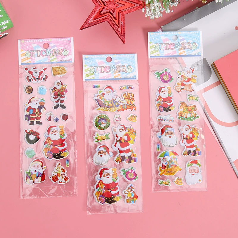 Мультфильм Санта-Клаус Пузырьковые наклейки Рождественский подарок Рождественская елка праздничные принадлежности оптом Рождественская шляпа украшения