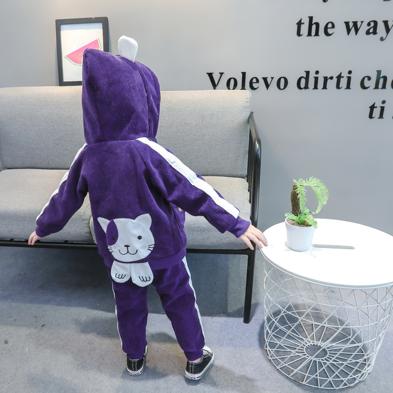 Kinderkleidung 2020 Winter Mädchen Plüsch Baumwolle zweiteiliges Cartoon-Cord-Set, Baseballjacke für_voghion.com