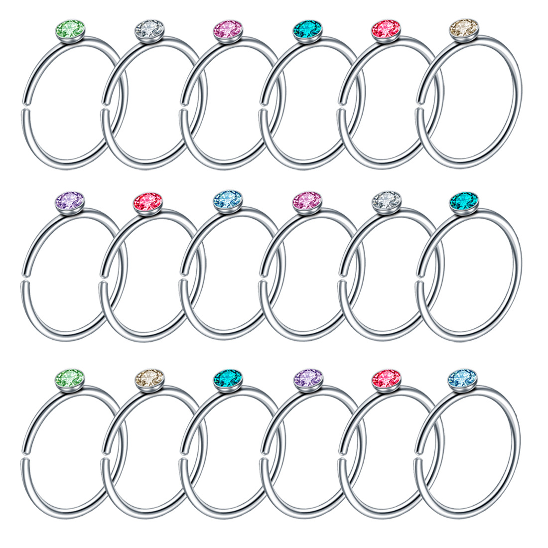 Fashion C Shape Stainless Steel Inlay Zircon Nose Ring 1 Set