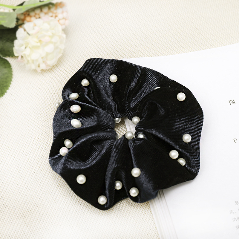 Korean Temperament Gold Velvet Cloth Headwear Nail Pearl Hair Ring Large Intestine Ring Hair Rope Head Flower Hair Accessories Wholesale Nihaojewelry display picture 9