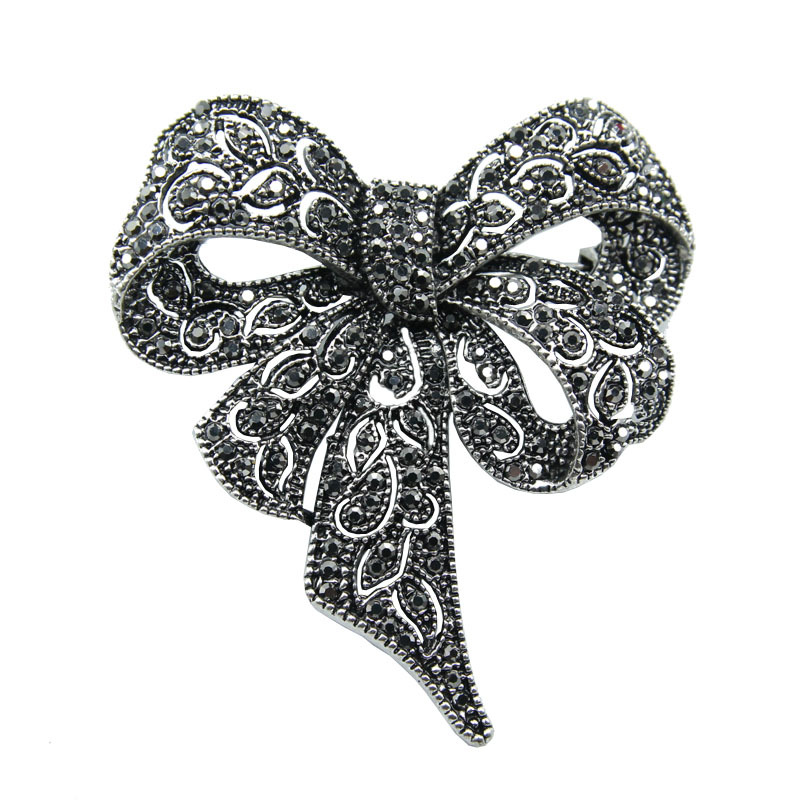Spilla da donna con grande fiocco in strass neri di alta qualità, stile retrò europeo e americano, per il commercio estero_voghion.com