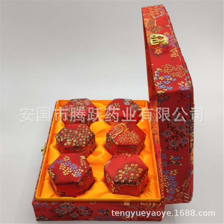 Hexagonal Brocade Gift Box Red Silk Finish for Honey Pills Wax Pills and Jewelry Storage quality and texture