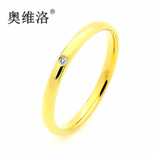 奧維洛日韓時尚復古風金色戒指鈦鋼女生單戒單鑽黃金色卡家金指環
