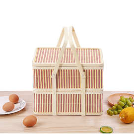 厂家货源 竹制工艺品月饼茶叶竹编礼品篮子 水果包装折叠篮批发