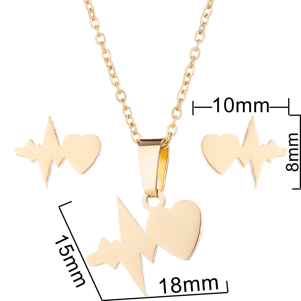 Fashion Electrocardiogram Heart Shape Stainless Steel Jewelry Set 1 Set display picture 5