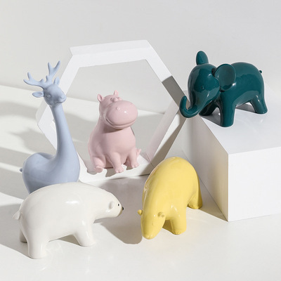 现代简约陶瓷动物摆件厂家批发创意家居儿童房桌面装饰礼品工艺品
