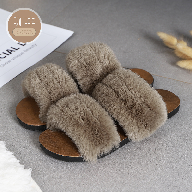 Nuevo peludo zapatillas de mujer desgaste infrarrojo neto todo-fósforo de moda de dos polos Zapatillas de lana chica plana Otoño e Invierno sandalias de interior