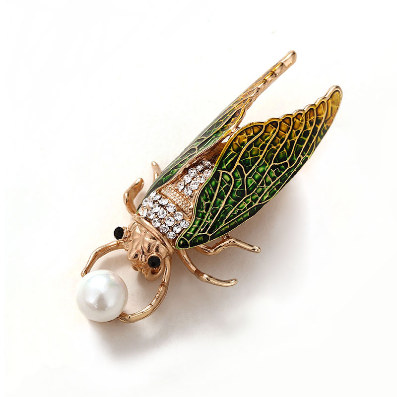 Alloy Material Insect Pattern Unisex Gender Enamel, Plating, Inlay Design Retro Pin Insect Alloy Enamel Plating Inlay Rhinestones Pearl Unisex Brooches