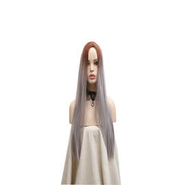 跨境热销欧美假发厂家直销香芋色中分长直发时尚逼真假发欧美