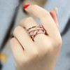 Ring, golden zirconium, fresh accessory, European style, pink gold, on index finger