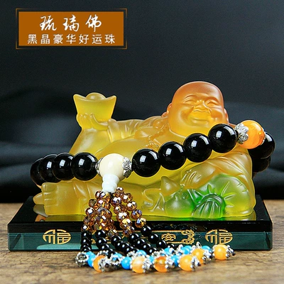 Ornaments Maitreya Buddha Car Interior: Car ornaments - glass-buddha-black-crystal-beads