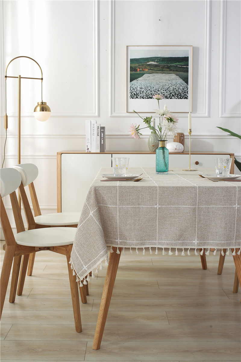 Jacquard Embroidered Cotton Linen Tassel Tablecloth Rectangular_voghion.com