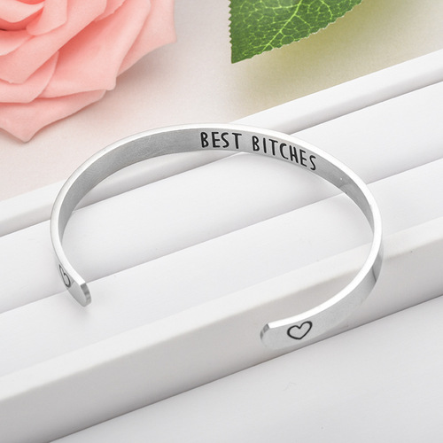 Cross-border best-selling arrow titanium steel C-shaped motivational bracelet keep fucking going... customizable phrase