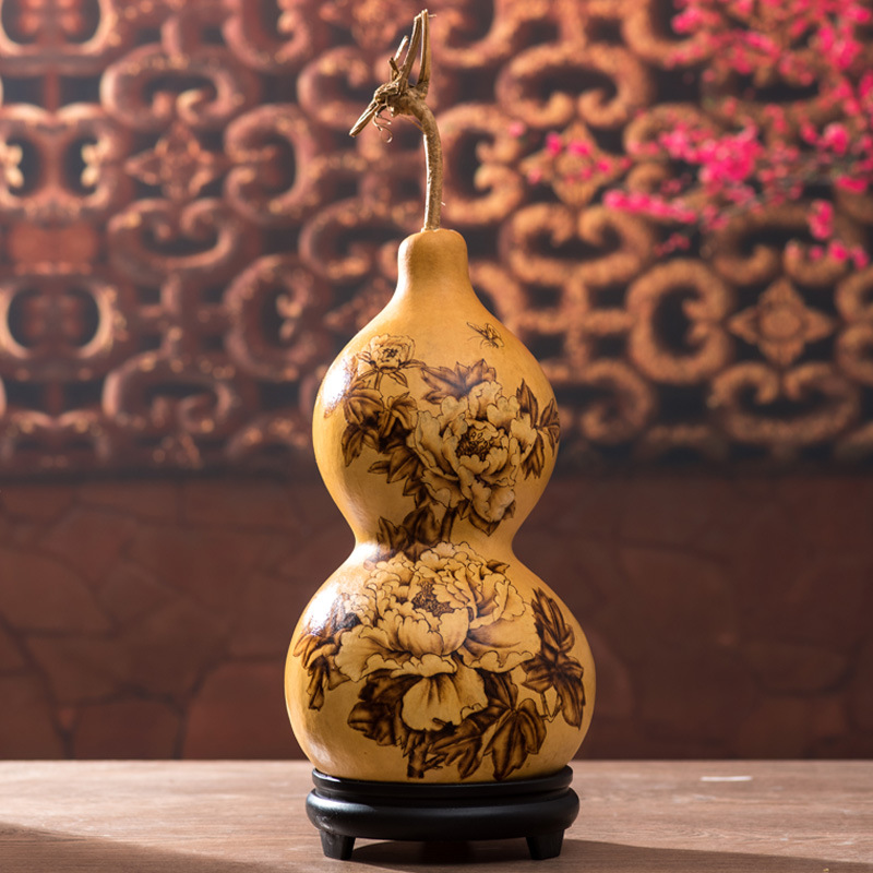 大葫芦摆件烙画手工艺家居摆件礼品文玩大葫芦手工烙画民间工艺品|ms