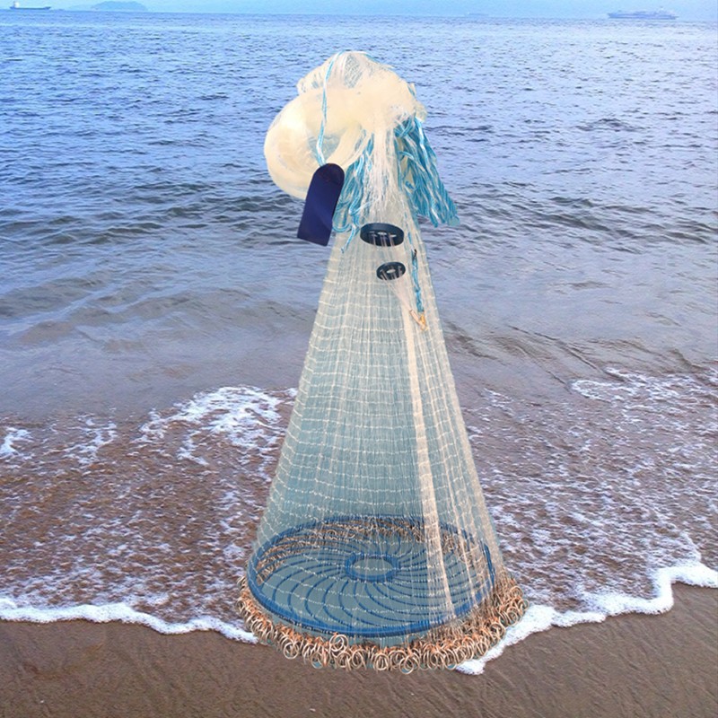 進口加粗魚線大飛盤手抛網漁網手撒網鐵鏈易抛捕魚網戶外老式旋網