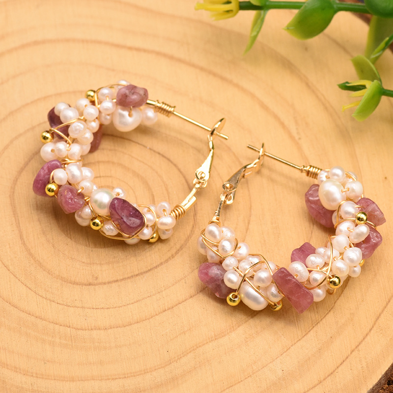 Women'S Gender Inlay Design Fashion Geometric Pearl Copper Inlay Natural Stone Earrings 1 Pair