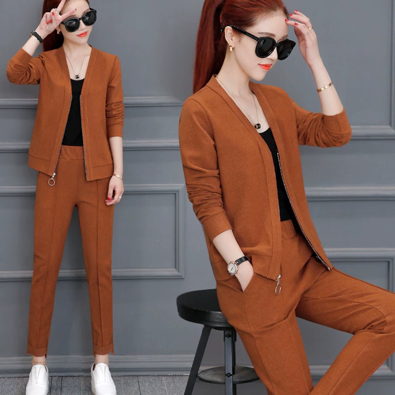 Набор из двух частей спортивной одежды женский весенний и осенний костюм новый прилив тонкий, набор из двух частей повседневный набор 9993