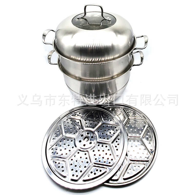 Stainless steel thickened steamer, electric wooden handle, bottom combination cover, three-layer steamer, household multi-functional soup steamer detail image 8