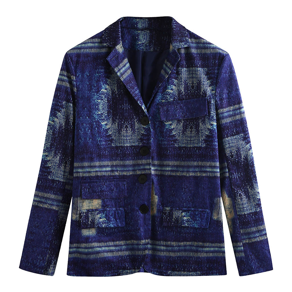 Casual Geometric Print Long Sleeve Pocket Blazer main image 1