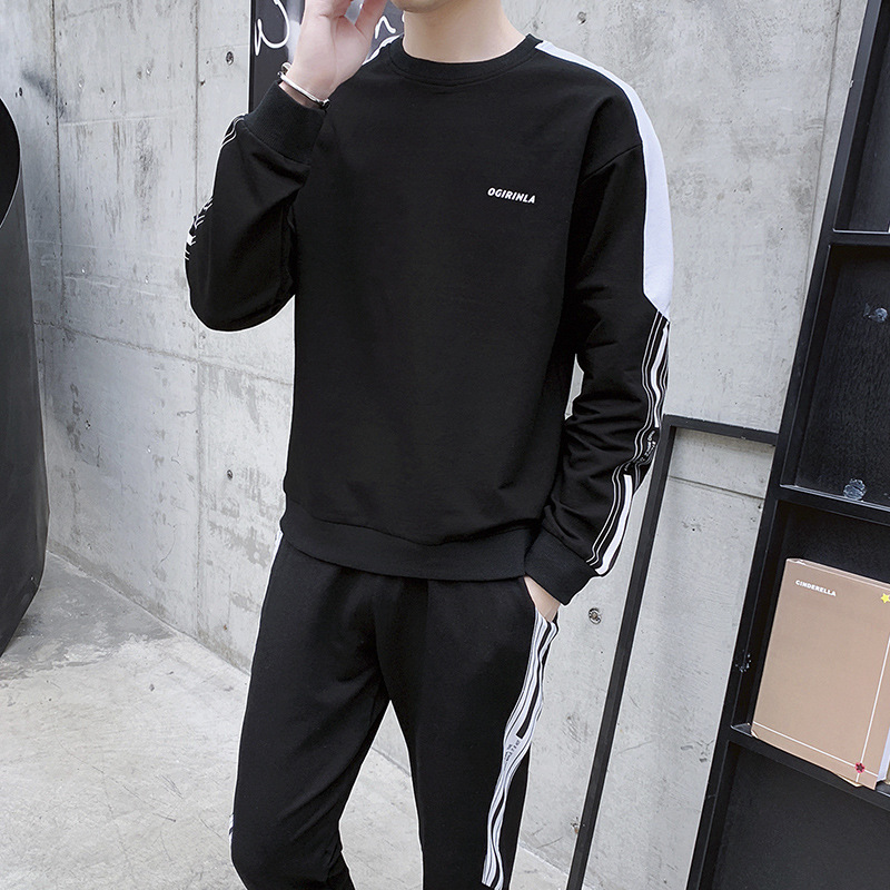 2019新款春季衛衣套裝韓版潮流男士休閑運動服運動褲時尚兩