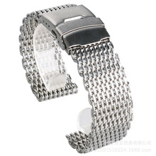 外贸热卖米兰网带18 20 22 24mm双按扣 不锈钢实心酷鲨鱼手表表带