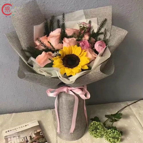 BaoFeng Duanwu Festival Mugwort Artemisia Flower Bouquet Packaging Vintage Linen Leather Color Strips Flax Lafia Grass Mat DIY