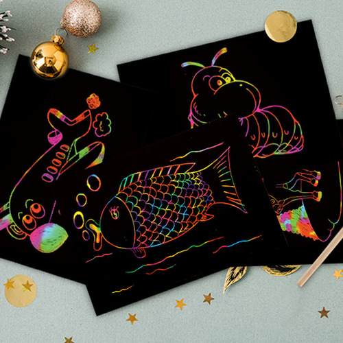 Deli 3242 scratch-off paper for children 16k colorful scratch-off drawing paper drawing paper (black 10 sheets/bag)