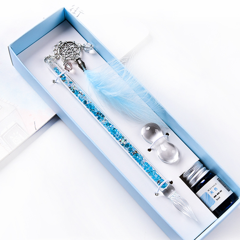 Dream Catcher diamante color vidrio DIP pluma caja de regalo traje firma pluma de cristal regalo de negocios pluma de cristal