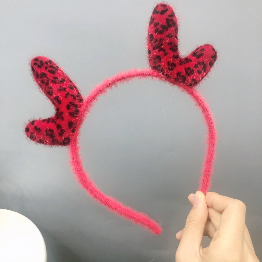 Antlers Christmas Leopard Print Headband display picture 1