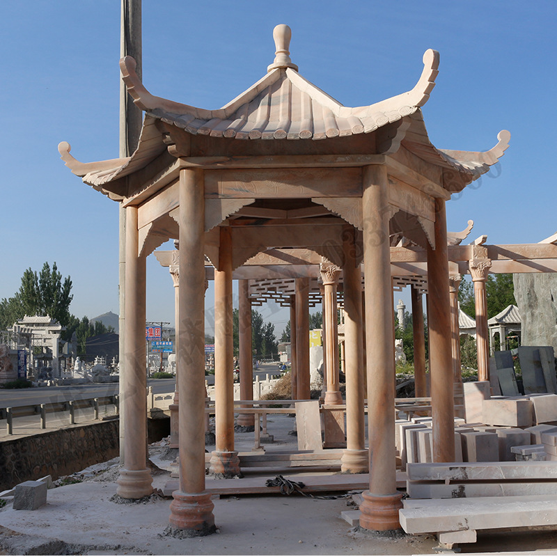 中式簡約石雕亭子 天然大理石景觀涼亭工廠現貨公園休息石材亭子