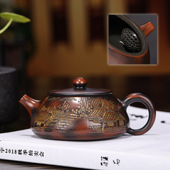 Yixing purple clay teapots are handmade and customized by famous manufacturers. Wholesale and delivery services. High-quality Nixing pottery carved and painted stone ladle teapots.