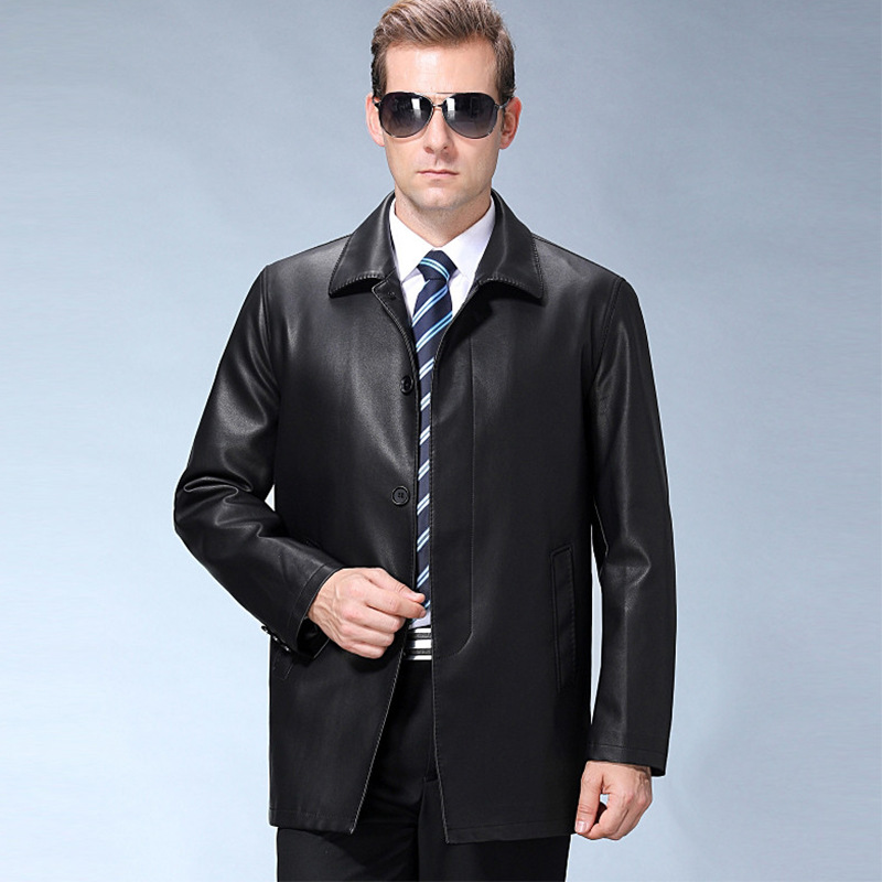 Autumn and winter 2019 new pattern Middle and old age men's wear leather clothing man business affairs Sheepskin overcoat Mid length version leather clothing coat