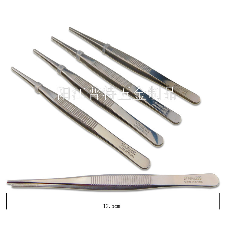 批发医用圆头扁头不锈钢镊子不锈钢夹子 直头防静电镊子 敷料镊子