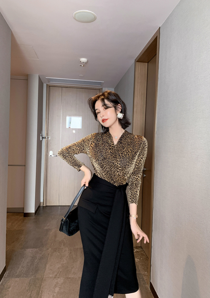 Bộ váy hai mảnh nữ phong cách Hàn Quốc họa tiết da báo tua rua — Màu vàng chi tiết 6