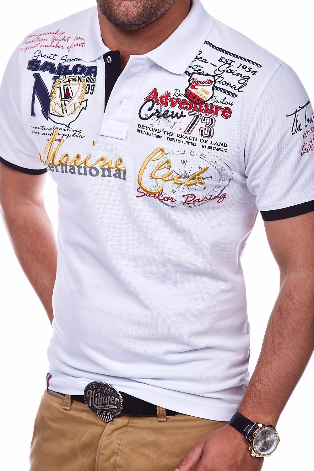 Cross-border men's fashion personality short-sleeve Polo shirt male letter print t-shirt spring/summer casual short-sleeved solid cotton T-shirt 4