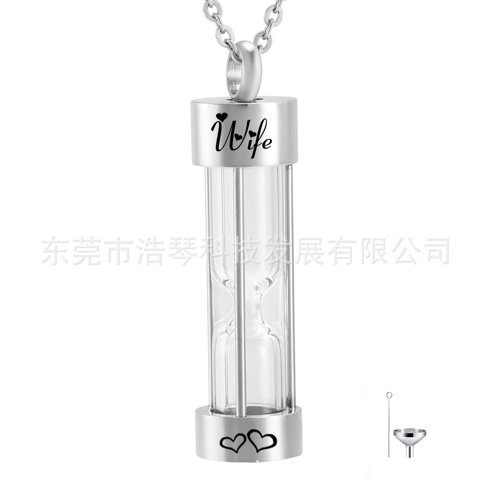 Европейские и американские ювелирные изделия мода флакон духов памятные родственники пепел ожерелье титана стали стеклянные песочные часы кулон флакон духов