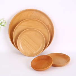 日式榉木点心盘 餐厅水果餐盘咖啡杯垫木质 圆形托盘可加logo
