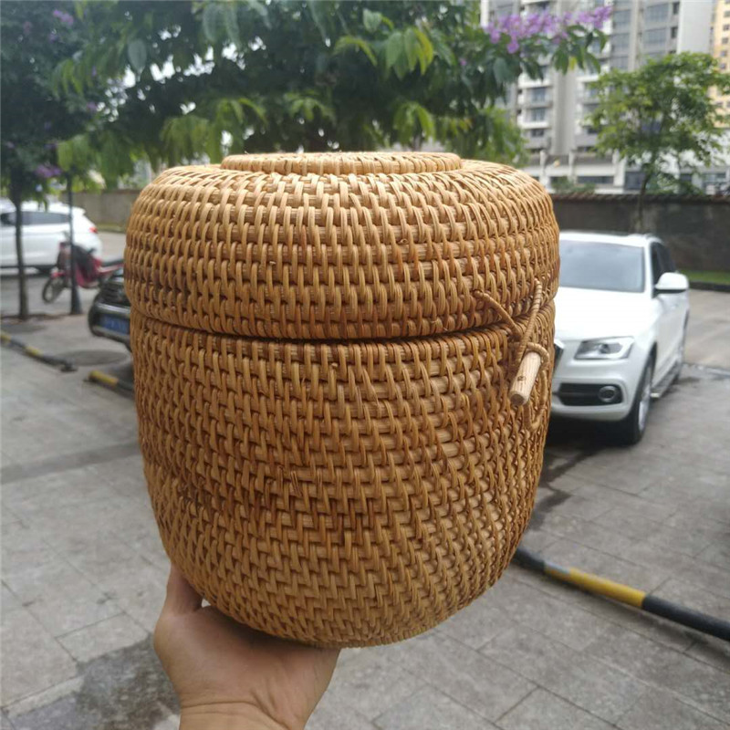 新款手编织七子饼包装桶个性家用普洱茶一提收纳罐茶道配件收纳桶