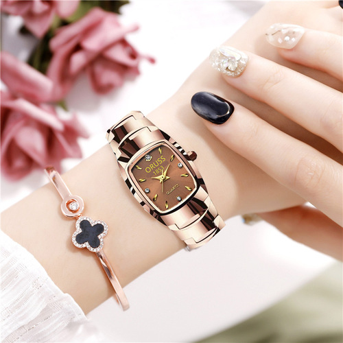 Women's Watch Coffee Gold Luminous Waterproof Steel Band Fashion Student Watch Square Quartz Watch Women's Watch Wholesale