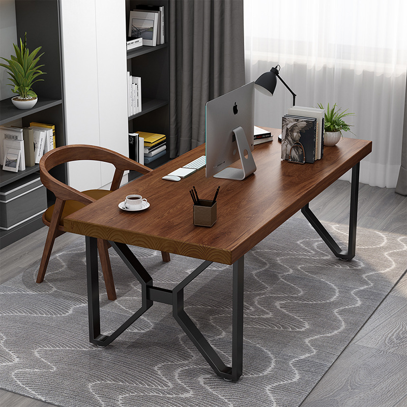 复古实木电脑桌家具创意铁艺办公桌子现代简约家用办公书桌椅定制