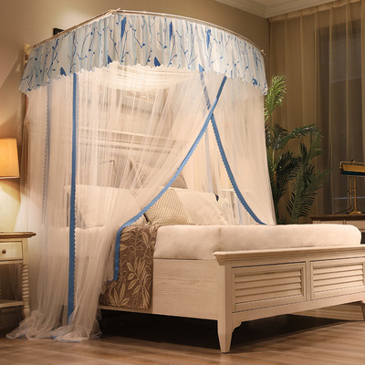 u型伸缩蚊帐 落地钓鱼竿加粗支架 宫廷双人家用1.5/1.8米床不锈钢